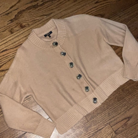 Quince Cropped Crewneck Button-Front Cardigan in Light Beige - Picture 3 of 6